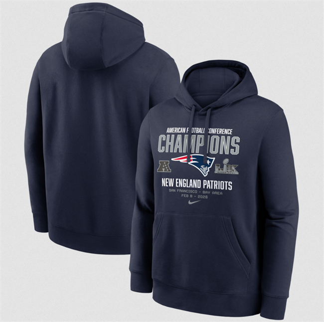 Men's New England Patriots Navy 2025 AFC Champions Team Nation Hoodie